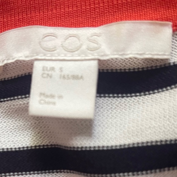 Cos Dress Cotton Silk Size Small Striped Navy Button Front 3/4 Sleeves Office - Picture 4 of 6